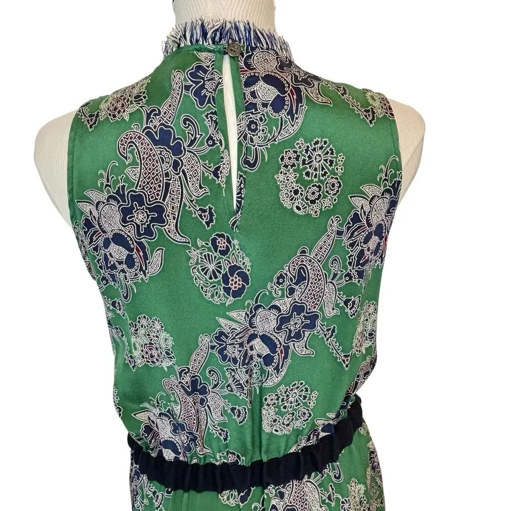 EUC Sea New‎ York Silk Sleeveless Midi Dress. Sz 8 Belted Pockets Fringe Green - Picture 7 of 16